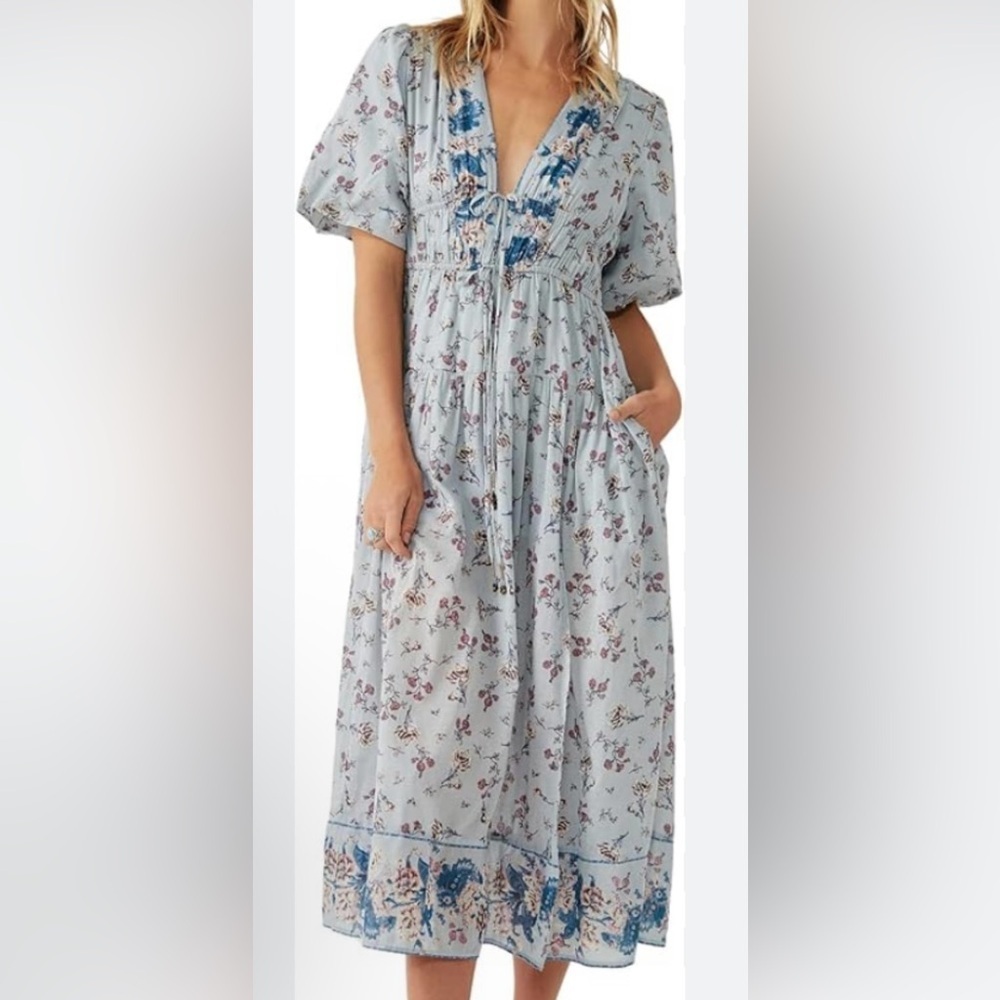 Free People Lysette Maxi Dress Bluebell Combo NWOT